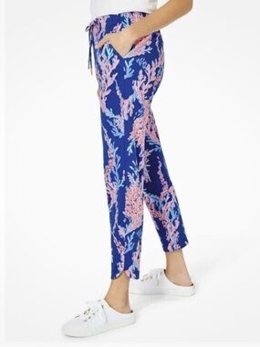 Lilly Pulitzer Blue Pink 100% Cotton Capri Sweatpants Small Mid Rise